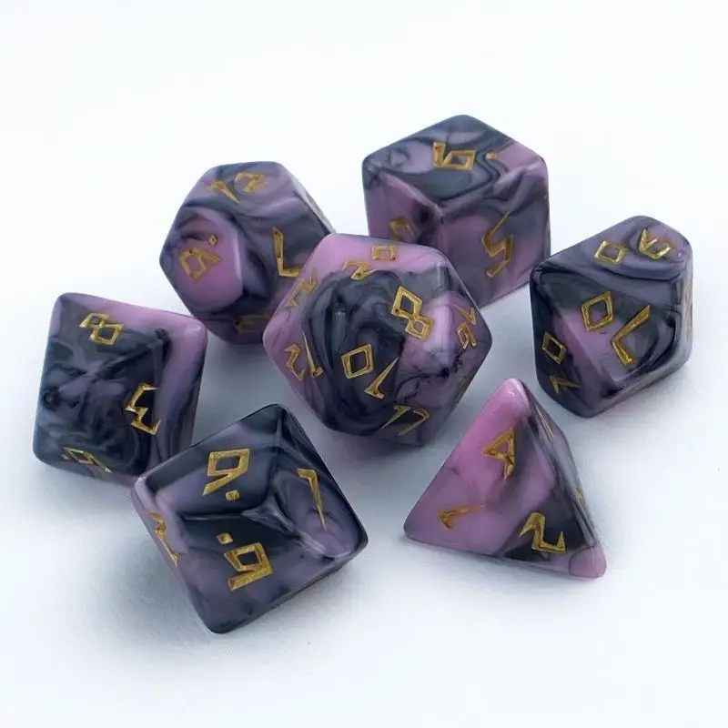 【OD】7Pcs Font Polyhedral DND Dice Set 2 Tone Marble Dados Counter Dices For D&D RPG Dado Dice Set With Storage Bag