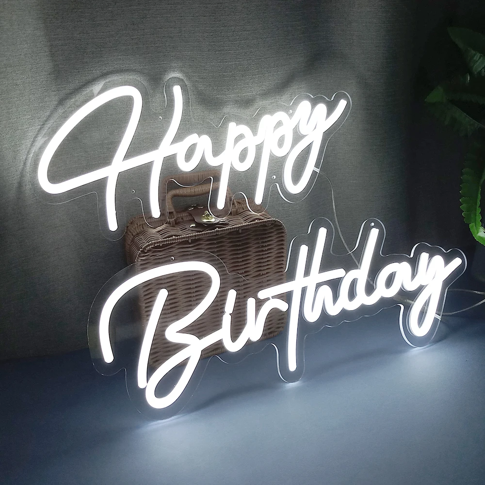 Led Large Happy Birthday Neon Sign Light for Wall Decor Wedding Party Transparent Acrylic Custom Neon Light Sign Wedding Party