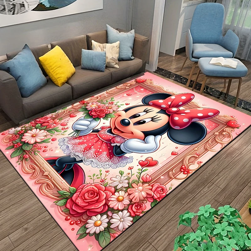 Disney Minnie Mickey Cartoon Pattern Living Room Bedroom Carpet Bedside Floor Mat 15 Size Kid's Room Cloakroom Play Mat Area Rug