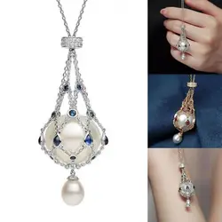Fashion Adjustable Pearl Gemstone Lavalier Pendant Metal Interchangeable Crystal Holder Cage Necklace Jewelry Chain Necklaces