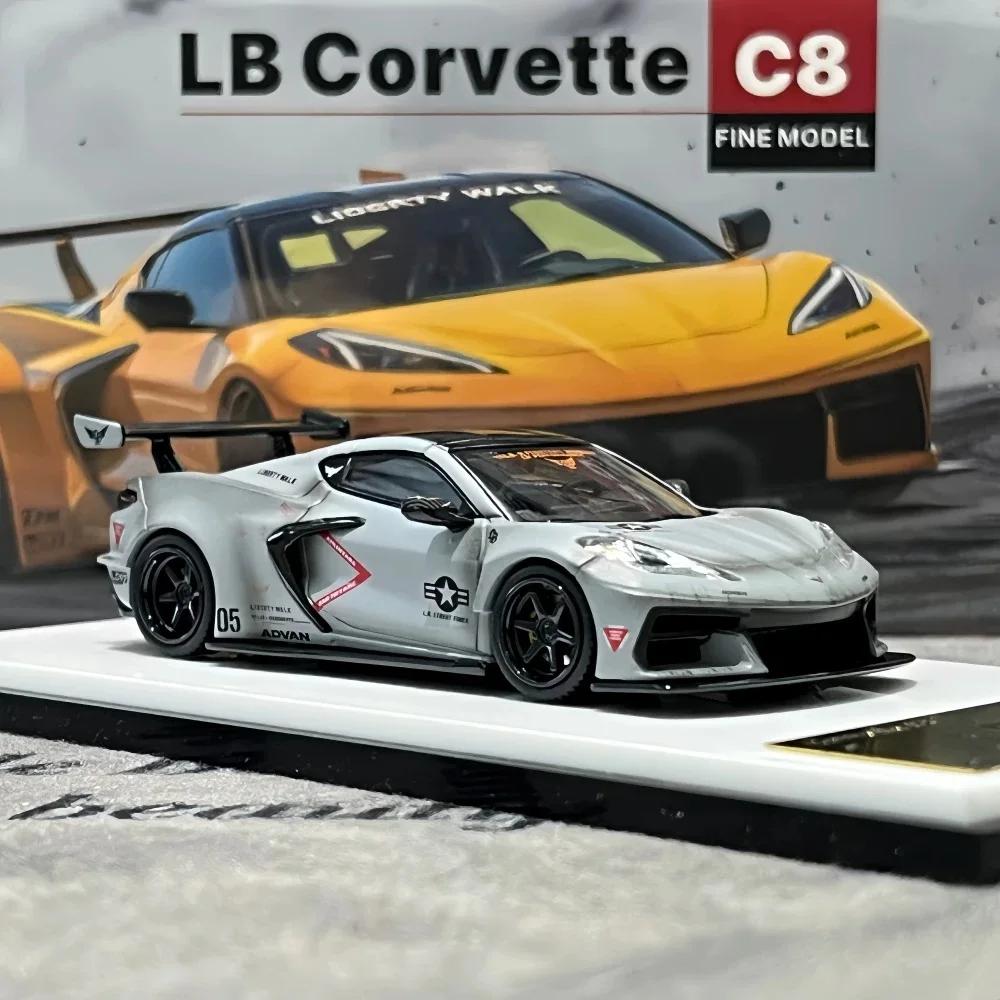 In Stock FINE MODEL 1:64 LBWK Matte Battle Grey #05 Corvette C8 Widebody Diecast Collectible Model Vehicle