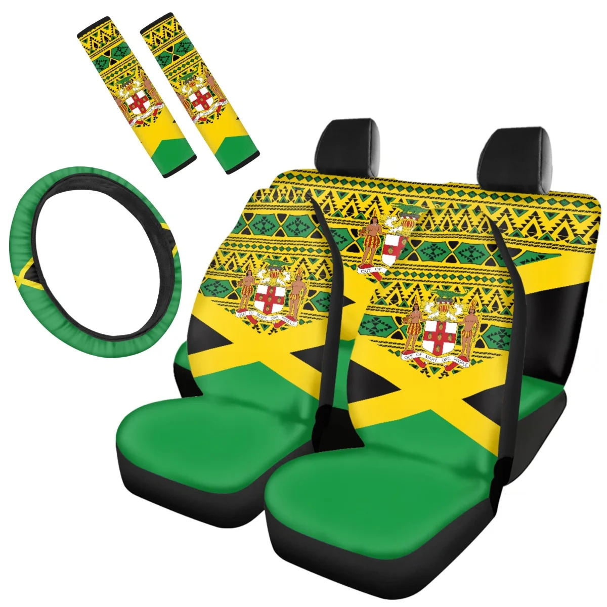 Jamaica Flag Printed Car Seat Cover Front Seats 7Pcs Set Patriotic Universal Fit for Most Vehicle Seat Belt Covers Backpack Pads