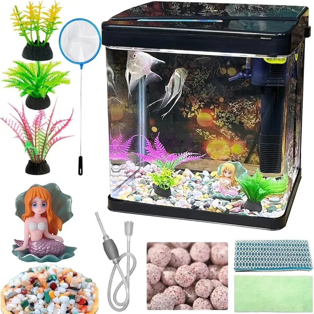 

Glass Fish Tank 4.35 Gallon Aquarium Starter Kit Small Betta Fish Tank Desktop Mini Fish Bowl for Shrimp Small