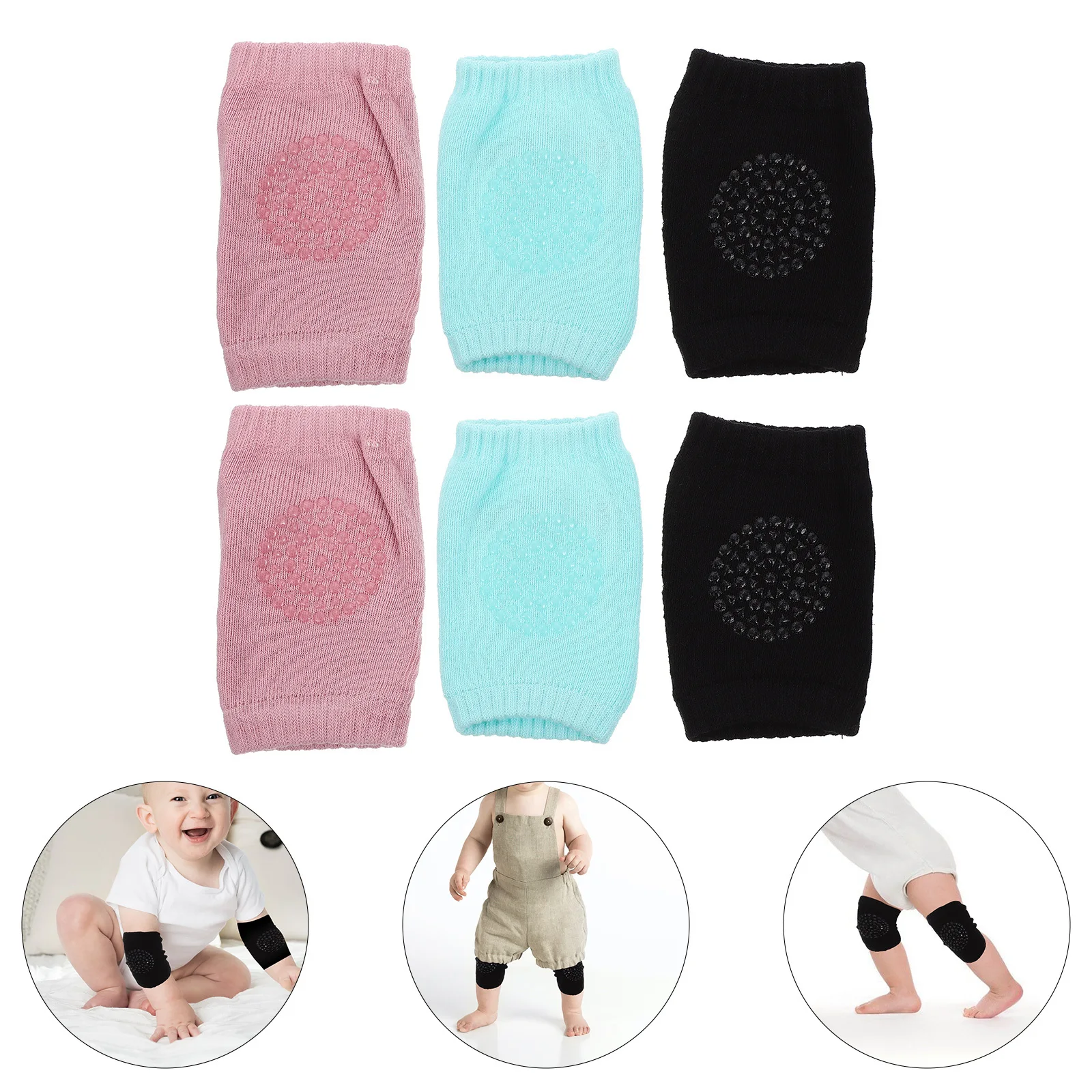 

3Pairs Baby Crawling Knee Elbow Protectors Soft Breathable Sweat Absorbing Pads Baby Toddler Unisex Knee Sleeve Infant