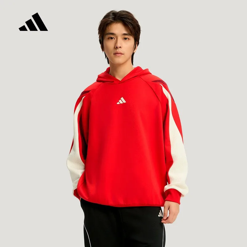 Adidas New Year's Red Year of The Horse Double-sided Knitted Hooded Jumper 2026 Spring Men's Sweater KT0620
