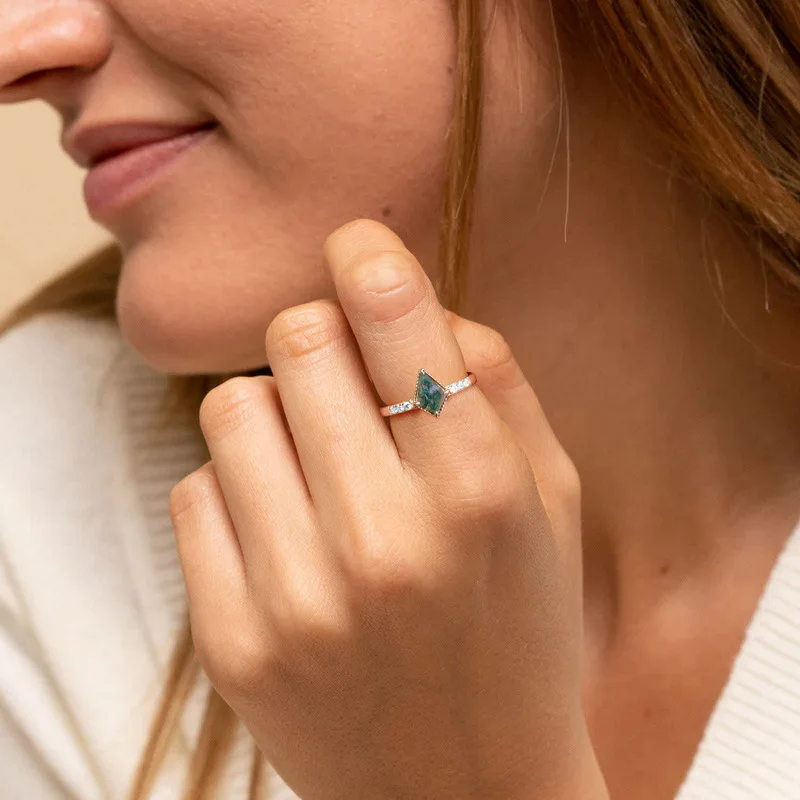 

100% 925 Sterling Silver Natural Moss Agate Rings For Woman Party Christmas Gift Anniversary Kite Cut Fine Jewelry