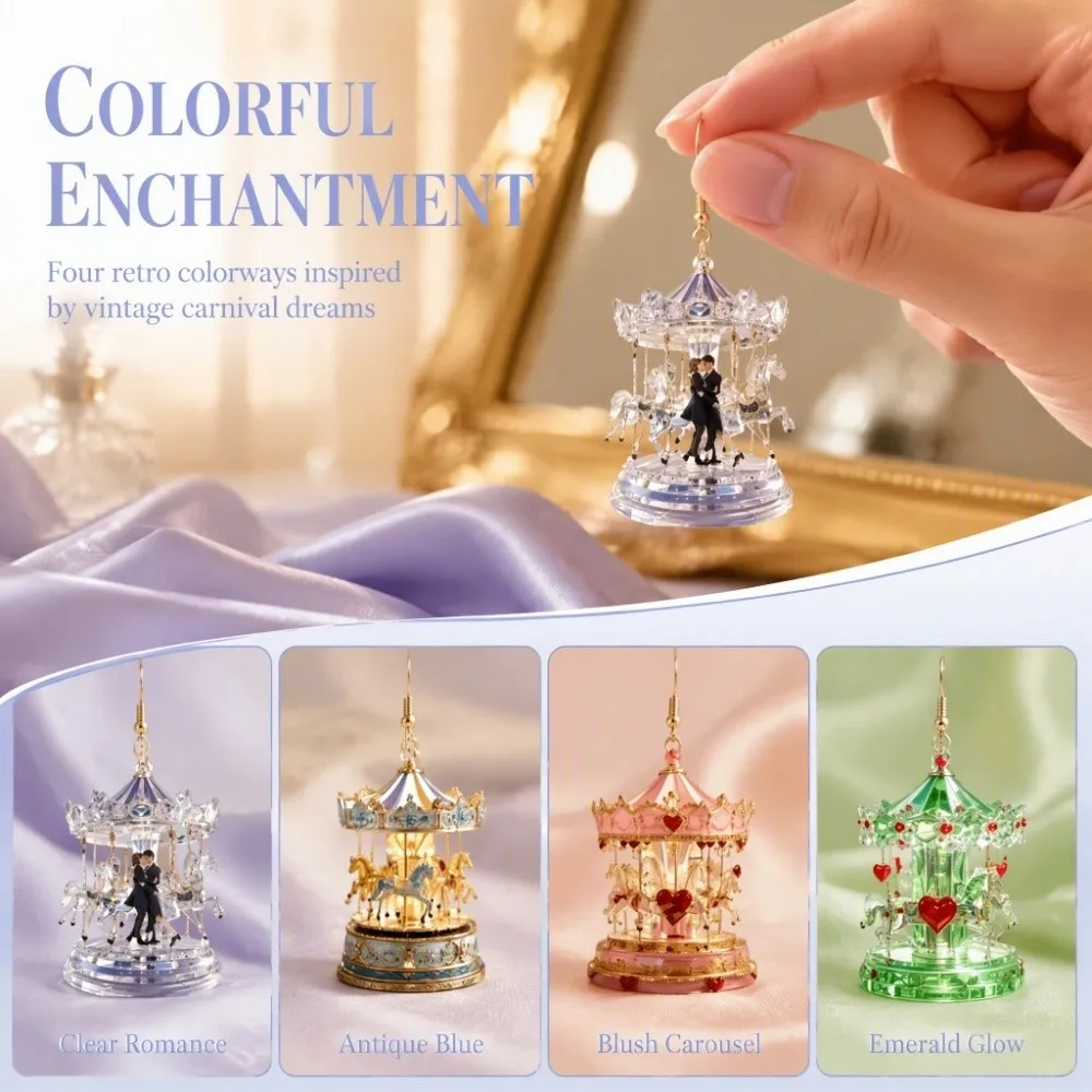 Retro Retro Carousel Earrings Pendant Mini Carousel Horse Drawn Cart Pendant Earrings Aesthetics Enhance Ornaments Drop Earrings