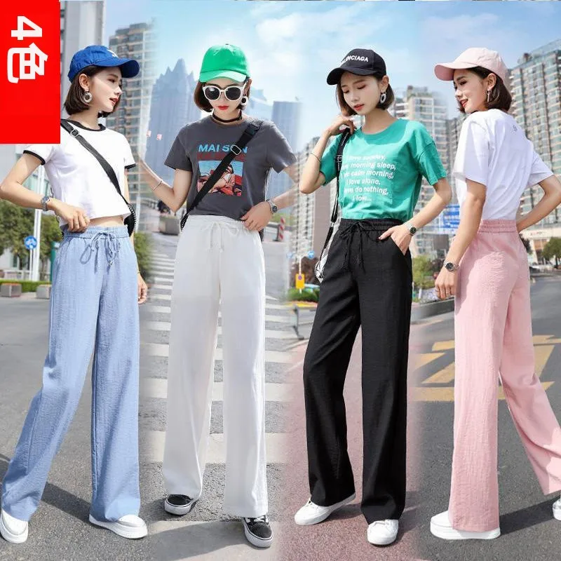 High Waist Wide Leg Pants Women's Spring Summer Fashion Casual Straight Cut Trousers Floor-Length Student Comfortable Pants