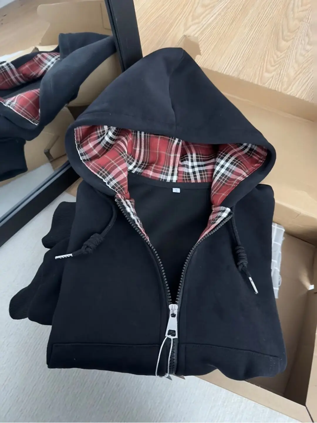 American Vintage Plaid Patchwork Zip Up Hoodie for Women Autumn Winter Loose Casual All Match Cardigan Jacket Women Y2k Top