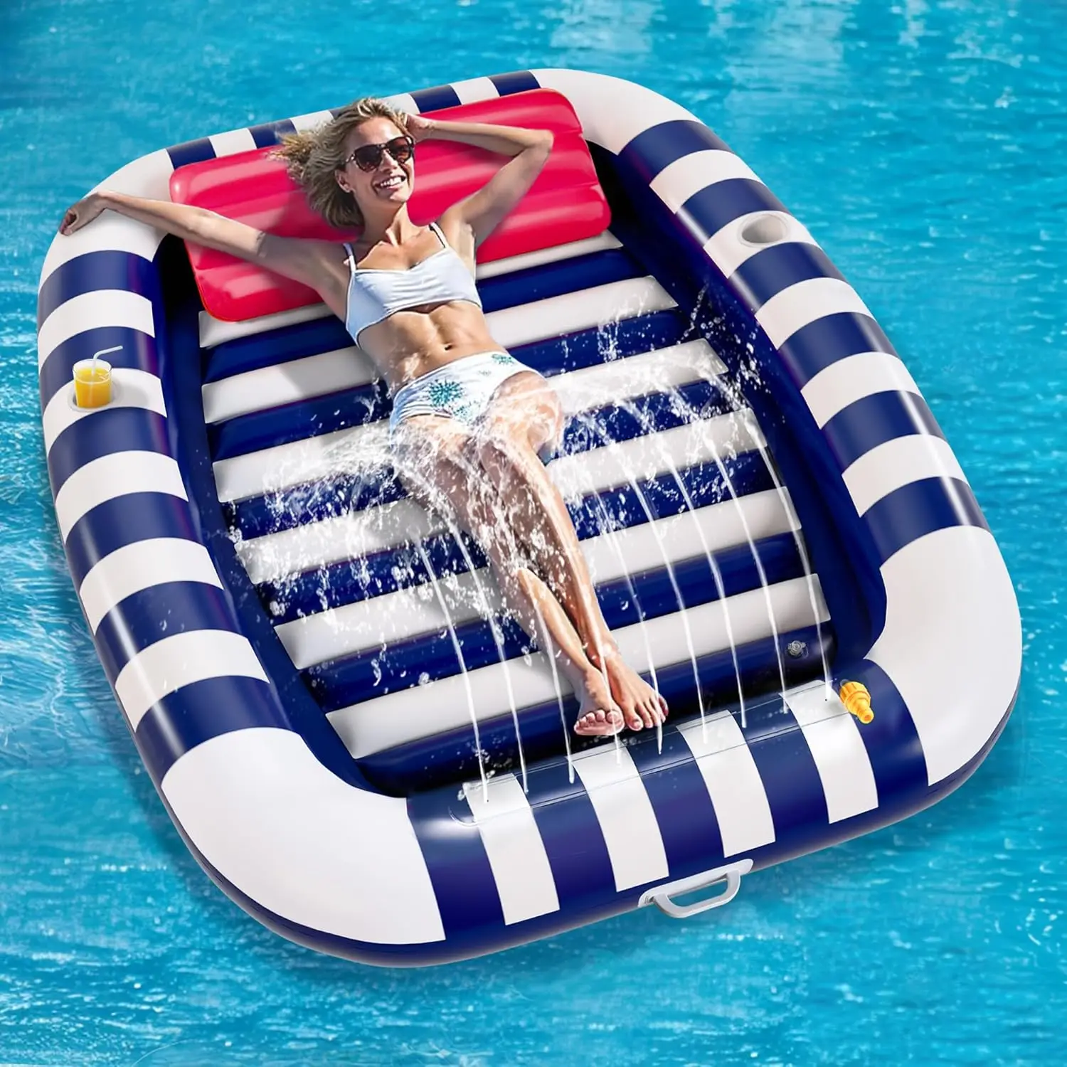 

Pool Wave Inflatable Pool Lounger Floats W/Water Sprinkler, 80" x 66" Tanning Bed for Adult Kids, Outdoor Sun Bathing Floa