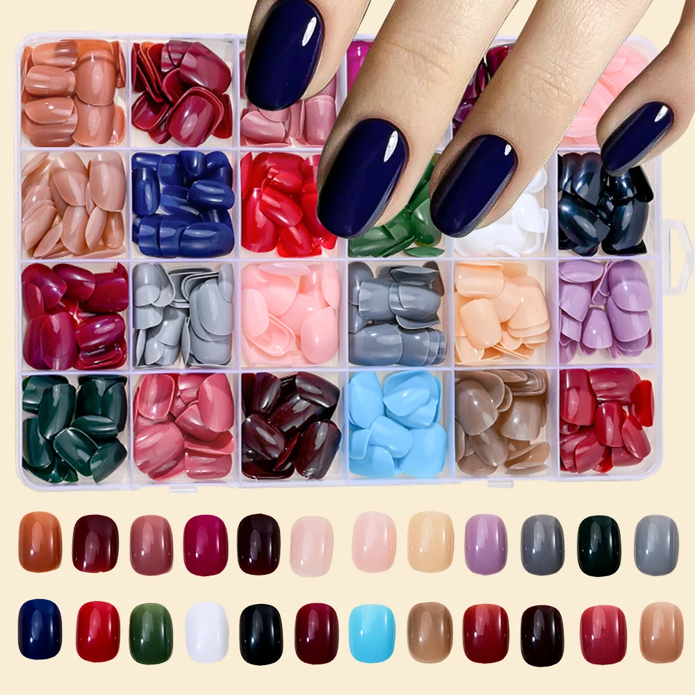 576pcs/box Short Square Press on Nails 24 Solid Color Glossy Fake Nails Full Cover Acrylic Artificial False Nail Tips Decoration