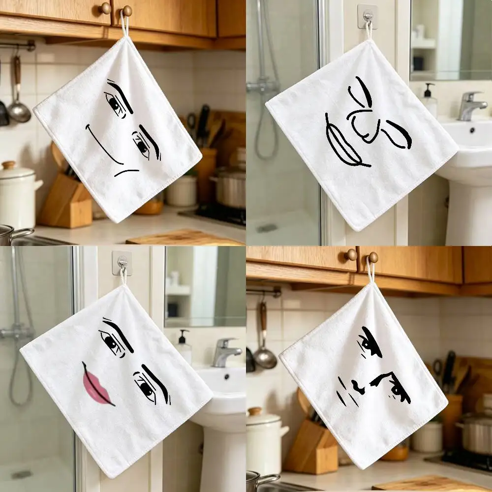 Creative Inspired Man Face Household Hanging Towel Polyester Cotton Hand Wiping Towel Sturdy For Bathroom Bedroom