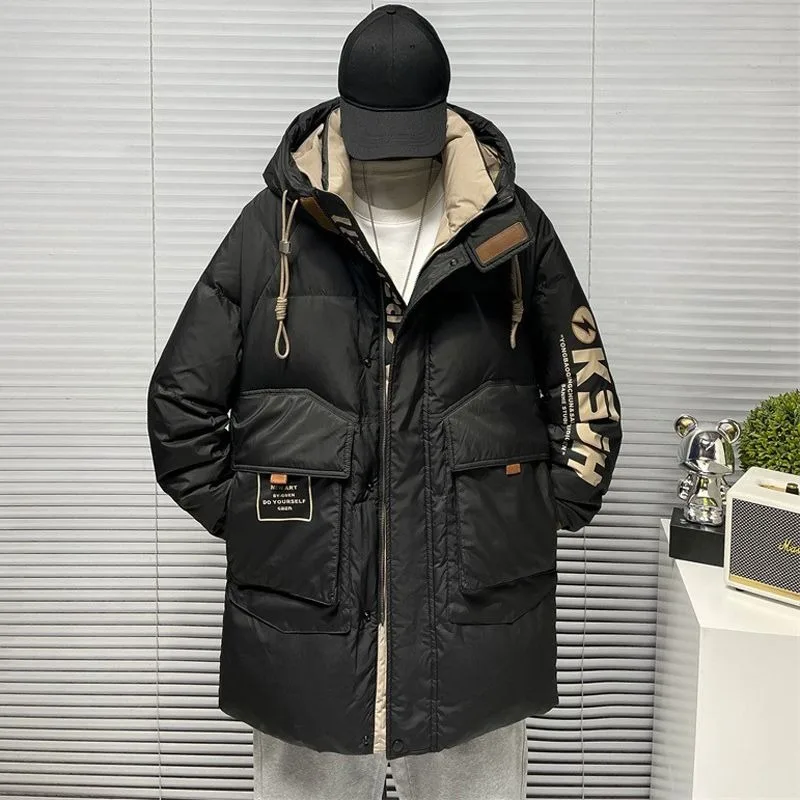 Jaket Bulu Angsa Putih Berkualitas Tinggi, Model Panjang Sedang untuk Pria, Musim Dingin, Merek Trendi Terbaru, Keren dan Tebal, Jaket Bulu Angsa Putih untuk Remaja, Fashion Hangat