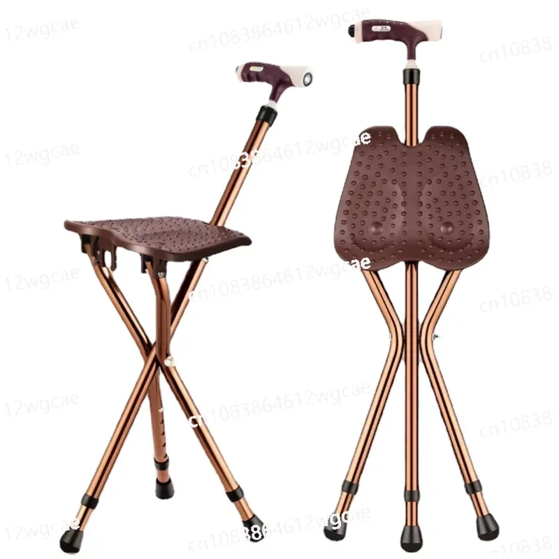 

Folding Aluminum Walking Stick with Seat Comfortable Grip Non-Slip Cane Walker Anti-Fall Chair with Light for Elderly Mobility