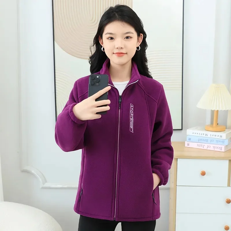 Autumn Winter Lady Stand Collar Long Sleeves Coat Female Fashion Large Size 5XL Outwear Women Loose Zipper Polar Fleece Jacket
