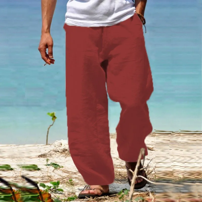 2026 Neue Herren Strandhosen Jogger Streetwear Baumwoll-Leinen-Sweatpants Freizeithosen Hawaiianische Urlaubshosen Lockerer Schnitt Sommer Lang