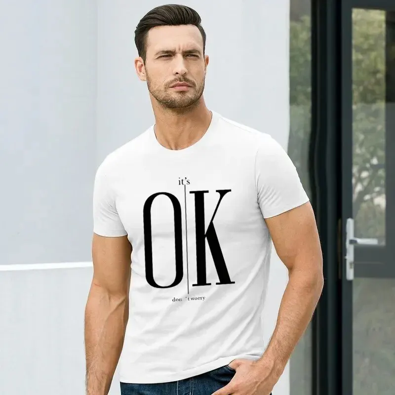 

New Men's T-Shirt Special It's OK Don't Worry Printed Round Neck Summer Casual Vintage Short-Sleeved Hip Hop Sports Streetwear