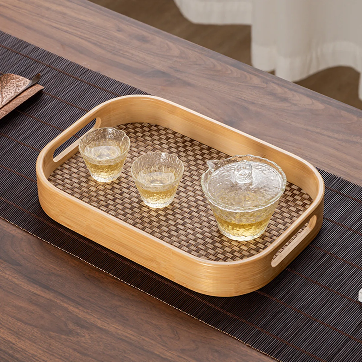 Bamboo Japanese-Style Square Tray for Tea/Dim Sum/Snack & Dried Fruit Storage – Home/Commercial Use 4