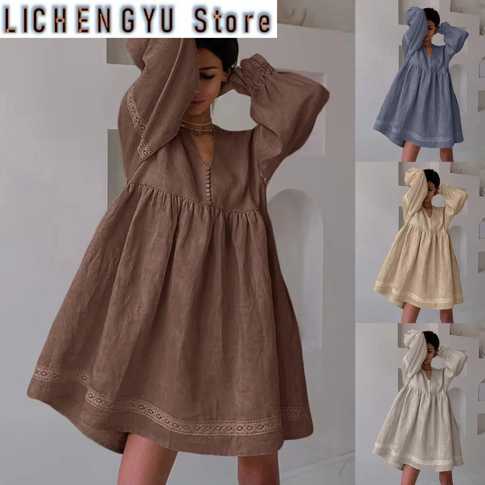 

Fashion Summer Dresses A Lines Women Dress For Women Temperament Commuting V Neck Sleeve Loose Fit Dress Woman Clothing