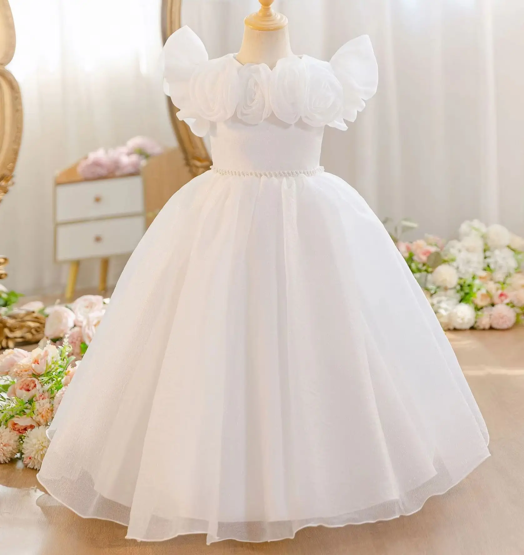 New Girl Evening Dresses Elegant Girls Party Dress with Flower Long Gown 4-12 Years