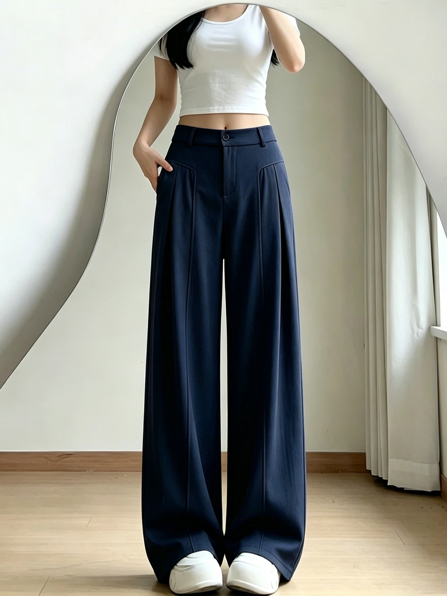 

Slimming High Waist Cotton Linen Wide Leg Pants Women's Summer New Loose Fit Thin Straight Floor Length Trousers