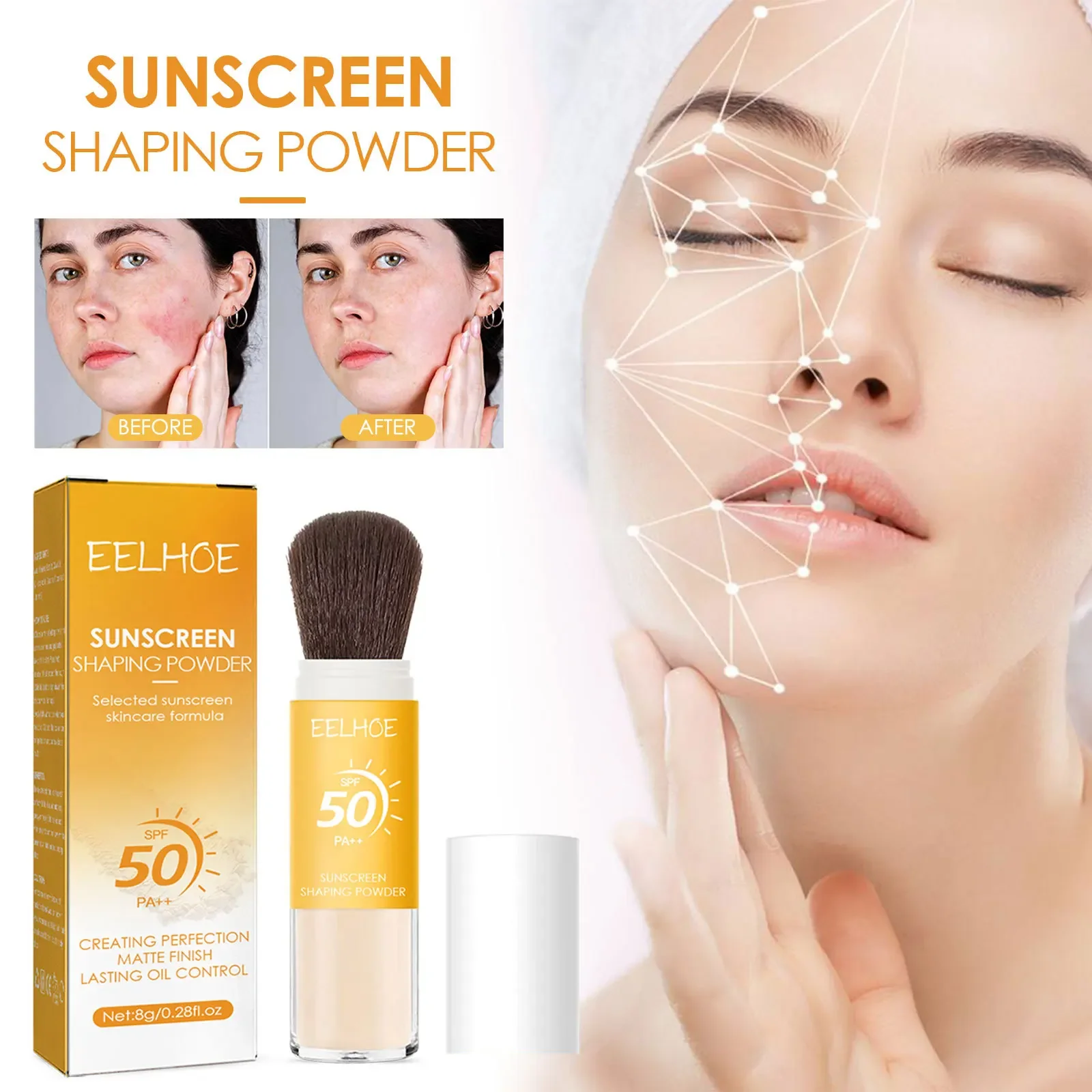 Spf50 Zonnebrandcrème Losse Poeder Sunblock Huid Beschermende Waterdichte Onzichtbare Porie Solar Blocker Fleuren Olie Controle Make-Up Poeder