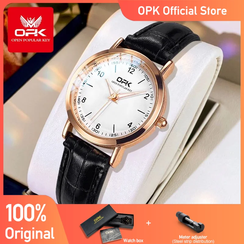 

OPK 8613 Women's Watches Elegant Fashion Small Quartz Wristwatch Ladies Watch Waterproof Luminous Leather Strap Reloj Mujer