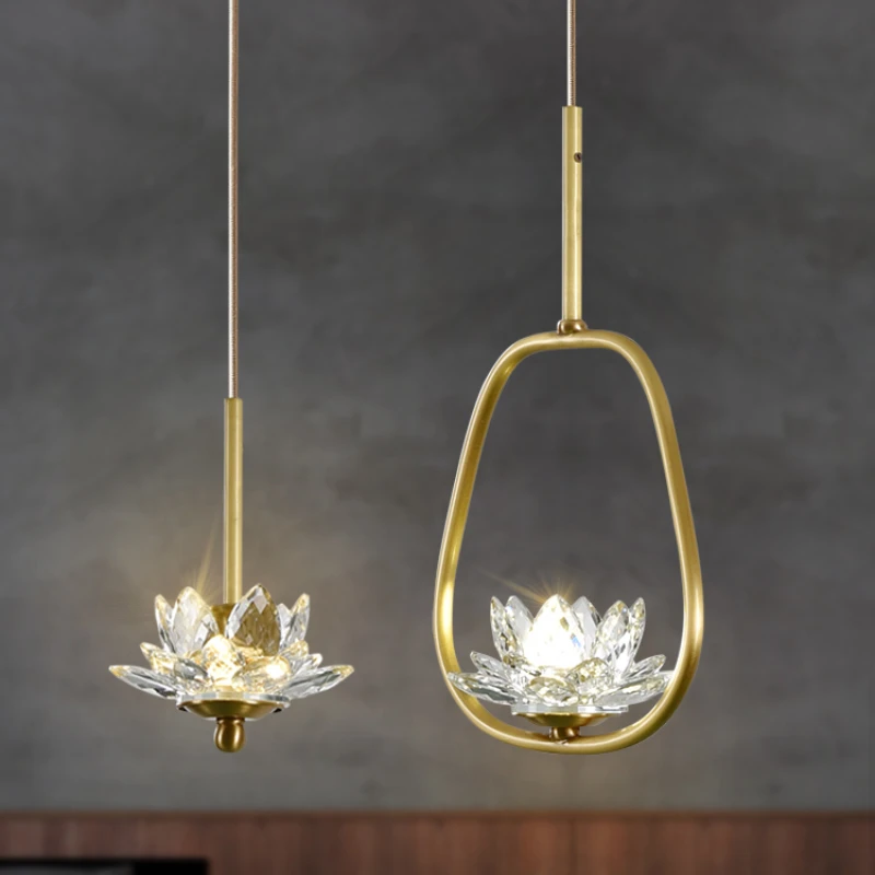 

Chinese Zen Art Crystal Lotus Pendant Lights Modern Luxury LED Hanging Lamp Home Decor Loft Salon Aisle Coffee Bedroom Bedside