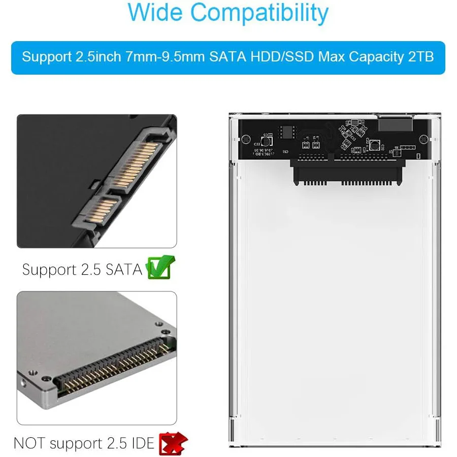 Custodia per disco rigido esterno USB 3.0 da 2.5 pollici da SATA a USB3.0 custodia per disco rigido portatile trasparente UASP 2T HDD trasparente senza attrezzi