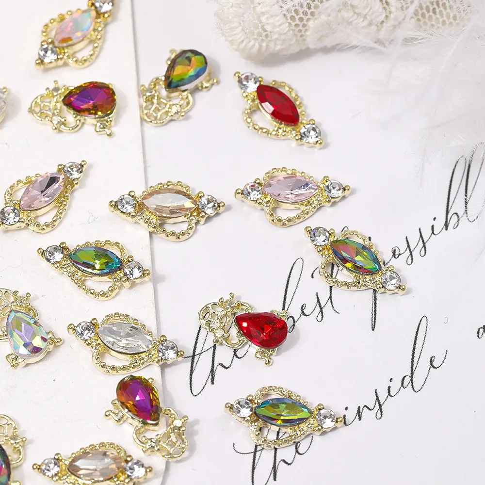 10PCS 3D Luxury Alloy Nail Art Rhinestone Charms Jewelry Parts Accessories For Baroque Nails Decoration Manicure Decor Supplies