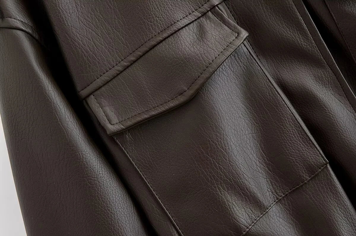 DEEABAE 秋の新製品 レディース ルーズ ブライトレザーテクスチャージャケットコート バイク用ベルト付き衣類 レザージャケット