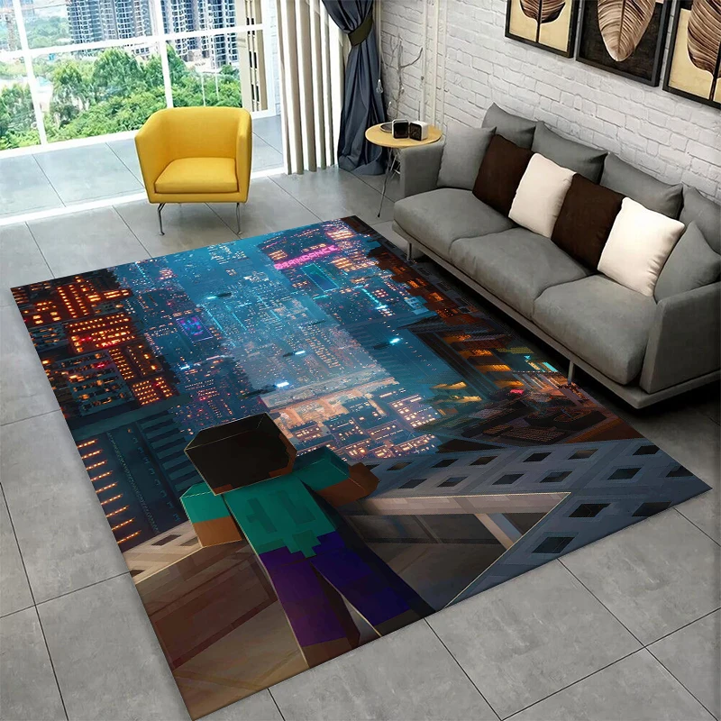 Cartoon S-Sandbox Pixel Bulding Game Non-Slip Area Rug for Living Room,Bedroom,Playroom,Carpet Floor Mat Home Decor Rug Kid Room