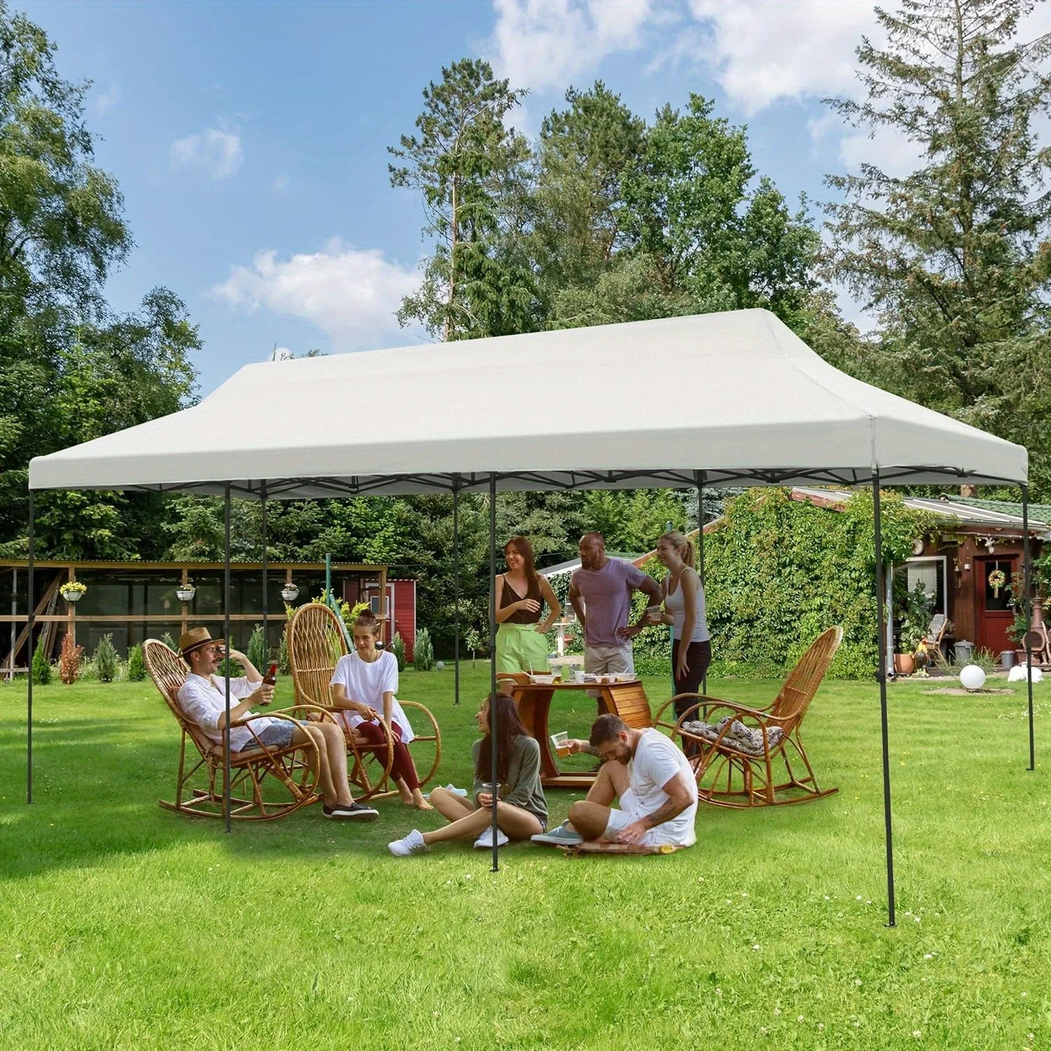 

10x30 Pop Up Canopy Tent, 8 Sand Bags, 8 Wind Ropes & Ground Nails, Outdoor Canopies for Party Festival Event Wedding Camping