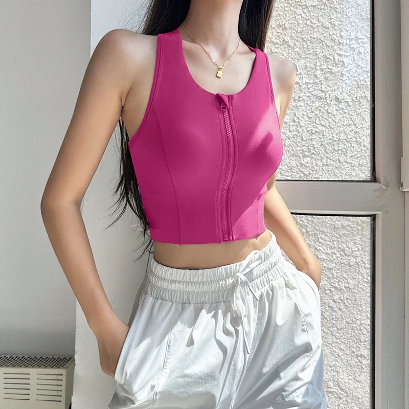 여성용 하이 임팩트 스포츠 브라 탑 프론트 지퍼 통기성 충격 방지 피트니스 조끼 러닝 체육... - 4