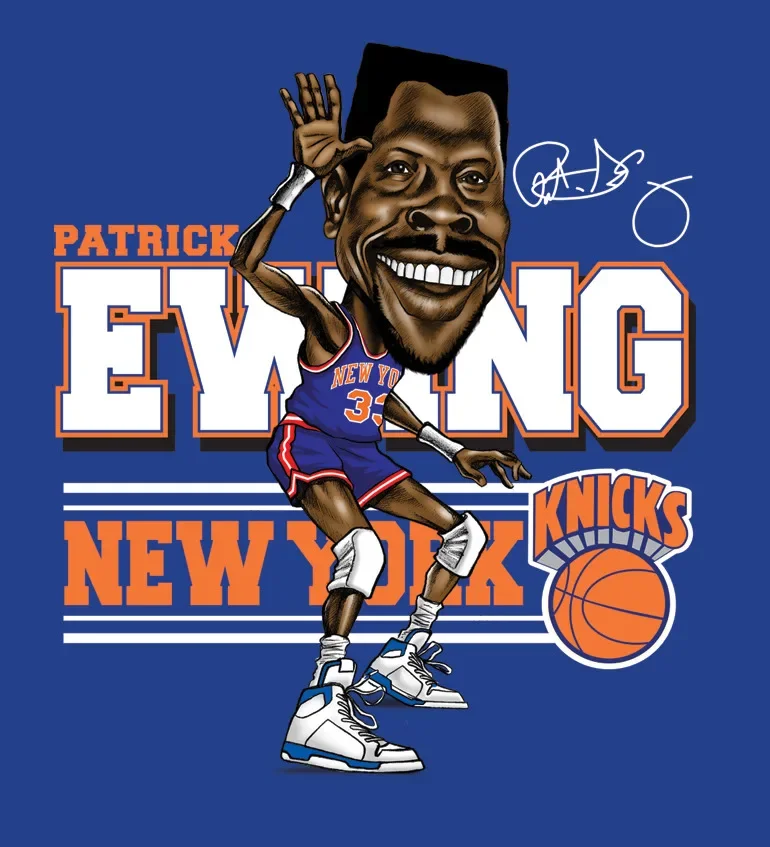Мужская футболка Patrick Ewing Caricature Royal Blue, все размеры JJ3807
