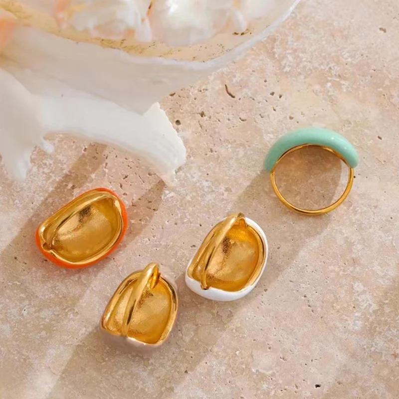 1 PC Irregular Shaped Enamel Ring For Women Gray White Blue Orange Metal Epoxy Finger Ring Girl‘s Daily Wear Jewelry’ image 5