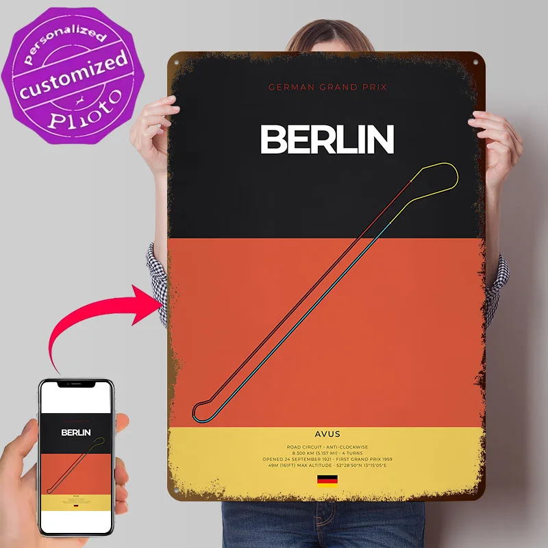 Berlin AVUS F-Racing Circuit 3D Texture Printed Poster Custom Vintage Metal Tin Plate Sign for Wall Art Funny Signs Coffee Bar