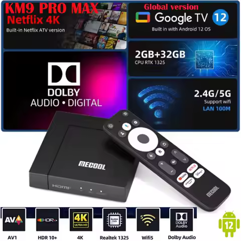 [Genuine] Newest MECOOL KM9 PRO MAX Android12 TV Box Realtek1325-B 4K HDR 2T2R Google Certified Smart TV Box Global bestseller