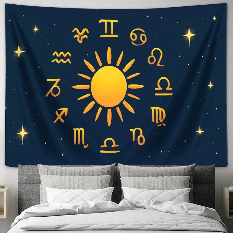 Astrology Zodiac Constellation Starry Night Galaxy Wall Tapestry Boho Celestial Room Decor Print