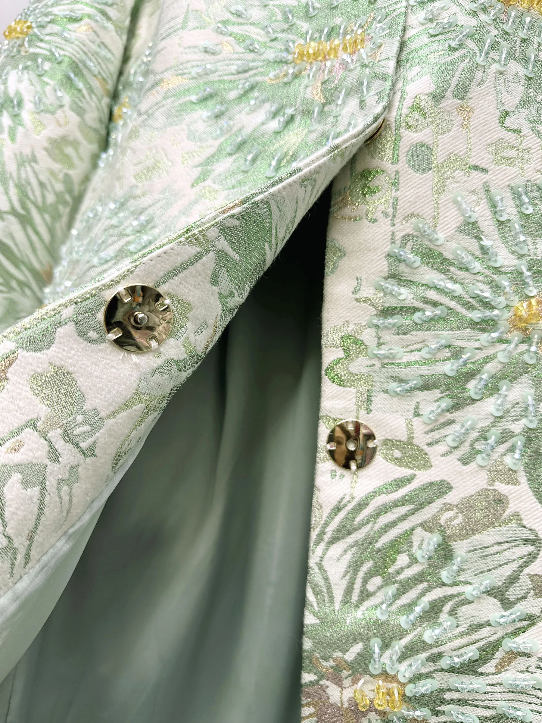 French Fashion Socialite Embroidered Beaded Sequin Round Neck Long Sleeve Single-Breasted Loose Long Trench Coats Jackets Women