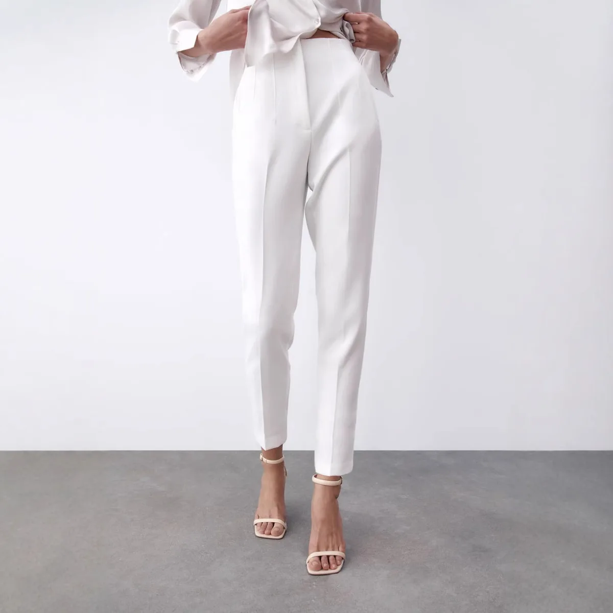 Hot Sale Women Summer Thin Casual Cropped Pants Stretchy Temperament Pleated Slimming Capris Ankle Length High Waisted Trousers