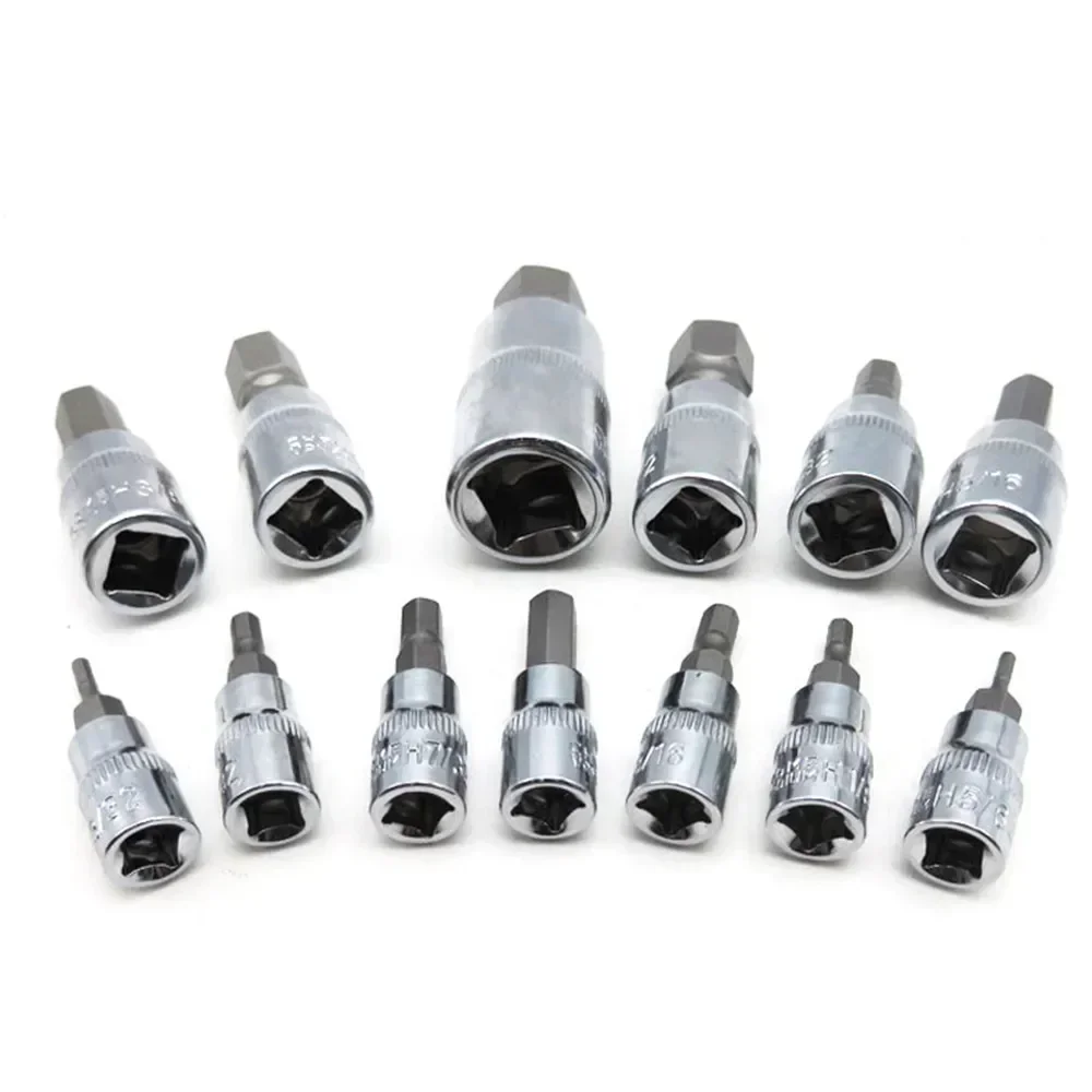 Imagem -02 - Universal Manga Cabeça Hex Cr-v Bit Grupo Adaptador de Broca Sae e Metric Sized Sockets Chave Soquete 13 Pcs por Conjunto