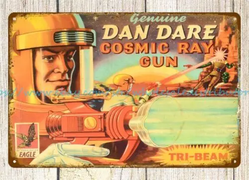 bedroom wall decor ENGLISH DAN DARE COSMIC RAY-GUN childhood toy metal tin sign