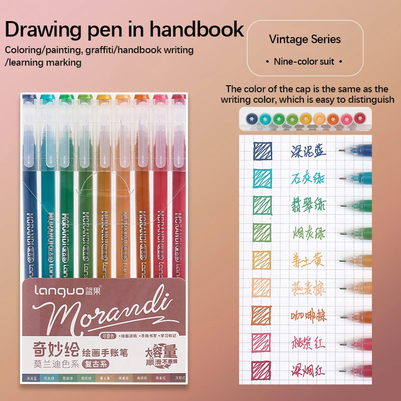 LANGUO 45/9 Kleuren Morandi Kleurrijke Gel Pen Student Schrijven Marker DIY Graffiti Schilderij Tekening Handboek Pennen School Nieuwe kleuren