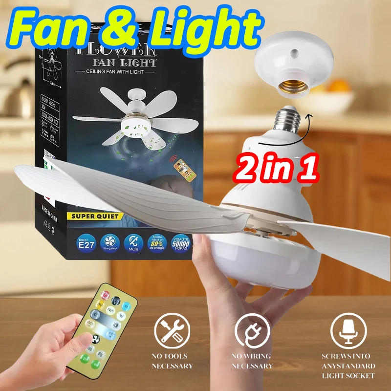 Ceiling Fan Light E27 LED 30W Mute Electric Ceiling Fan Light with Remote Control Lighting Living Room Study Room