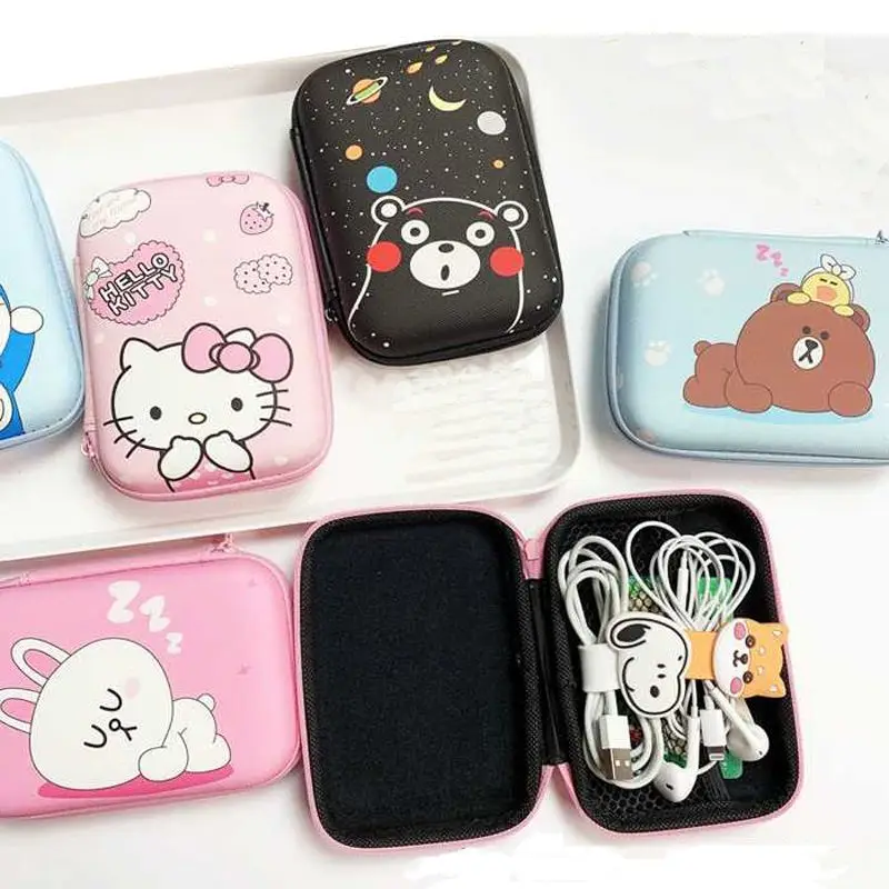 Cute Sanrio Hello Kitty Kumori Collection Card Storage Box Hard Case Y2K Earphone Bag Waterproof Data Cable Coin Protection Bag