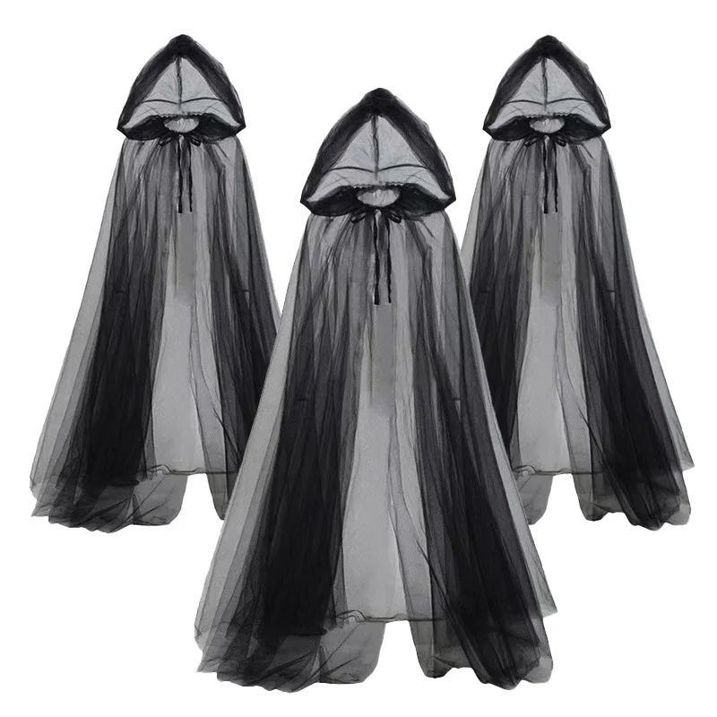 185cm Black White Multi-layer Mesh Cloak Halloween Male And Female Vampire Death Cloak Costume Cosplay Costume