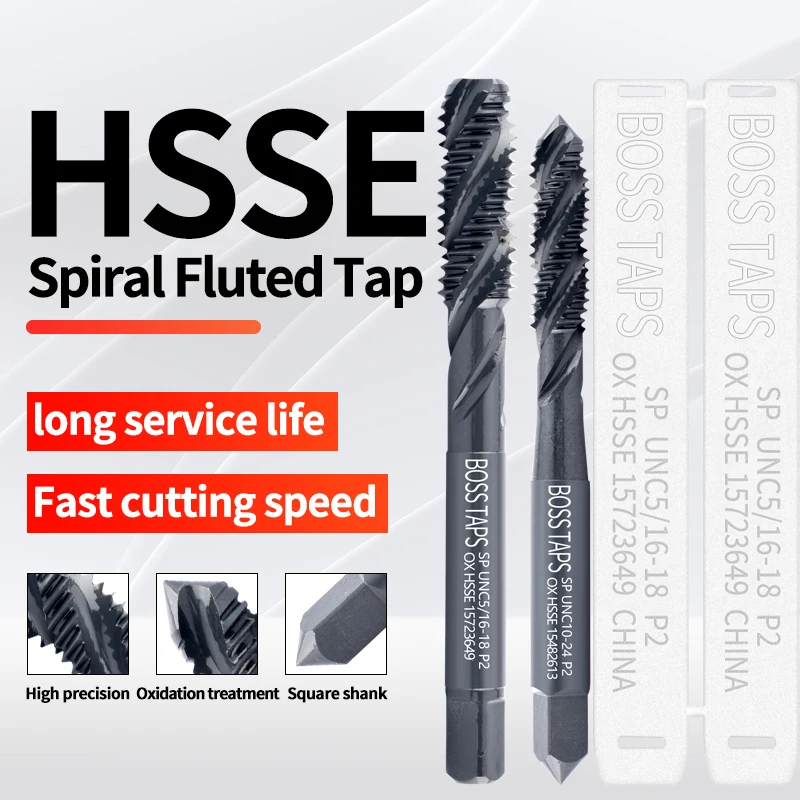 BOSS TAPS HSSE-M35 JIS Standard Spiral Fluted Tap UNC 2-56 4-40 6-32 8-32 10-24 12-24 1/4 3/8 1/2 1-8 Machine Screw Thread Taps