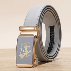 2026 New Width 3.0 Cm Gray Belt Women's Fashion Casual Automatic Buckle Belts Men Cow Head Pattern Cinturon Female Waistband