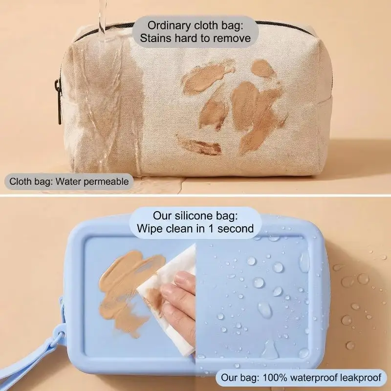 Waterproof Silicone Makeup Storage Bag Vintage Smooth Zipper Portable Pouch for Cosmetics Earphone Keys Travel